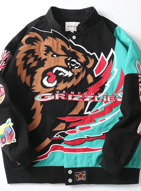 dudack杜戴克2024秋冬新款男女潮牌机车服宽松夹克刺绣拼接棒球服