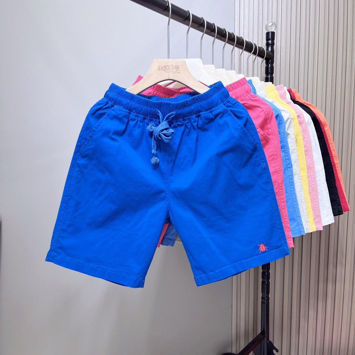 潮流夏季新款短裤男ins风潮牌刺绣抽绳五分裤纯色速干情侣沙滩裤