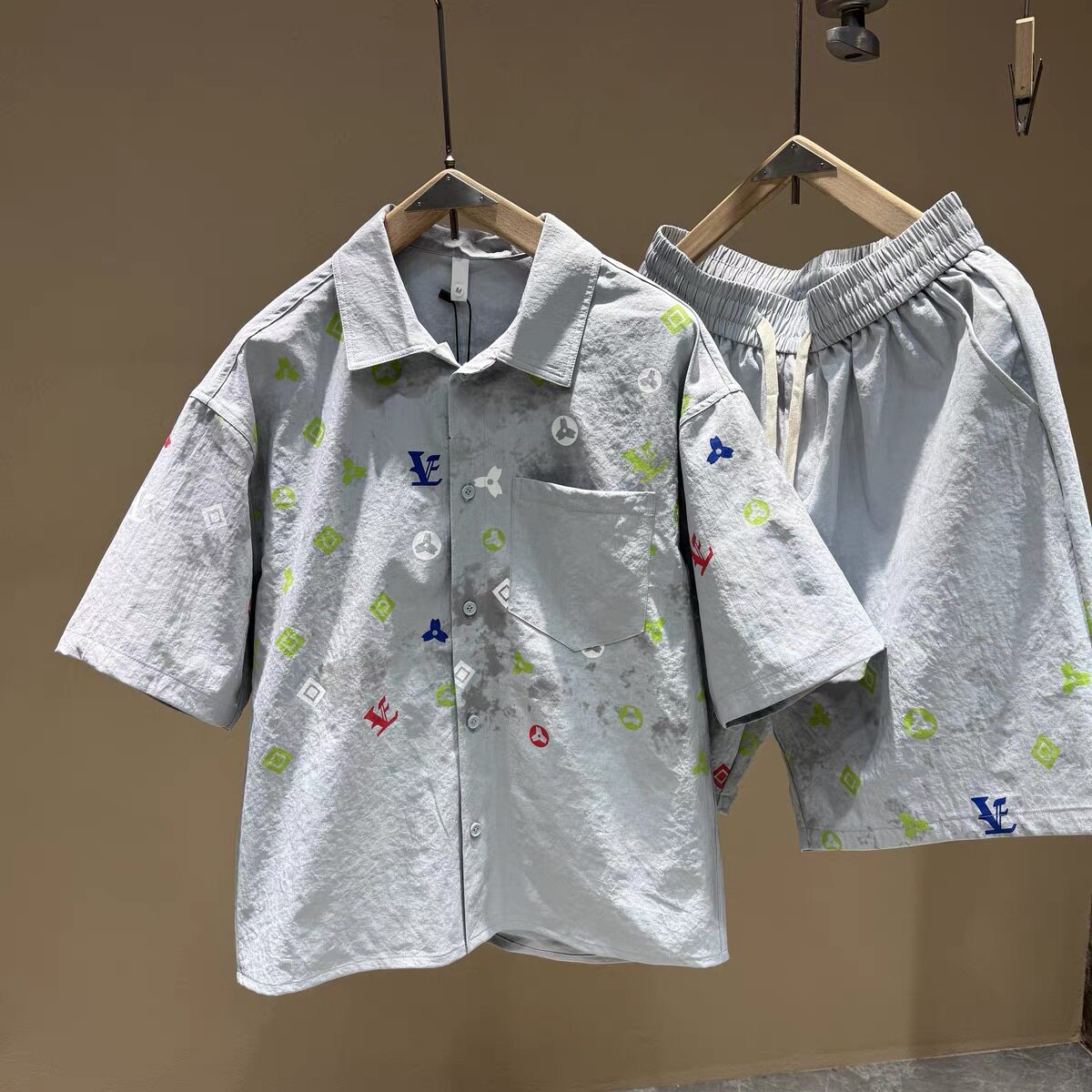 夏季翻领薄款套装男潮牌宽松速干短裤短袖两件套男休闲运动一整套