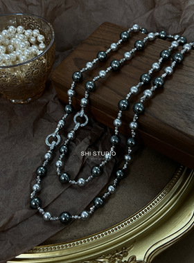 高级感真多麻银灰色拼接珍珠