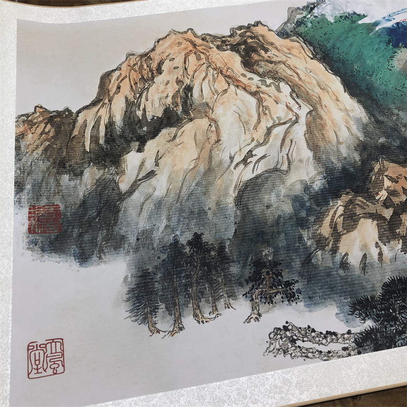 张大千 春山暮雪 青绿山水泼墨画写意抽象国画微喷客厅装饰画临摹