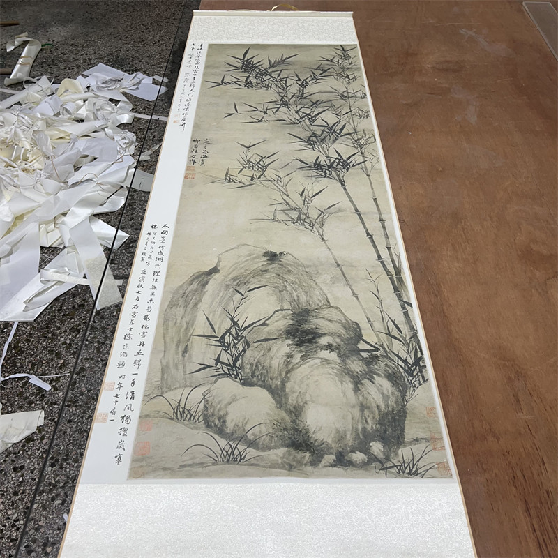 元 顾安 竹石图 古代名家仿古墨竹图艺术微喷复制装饰画临摹画稿