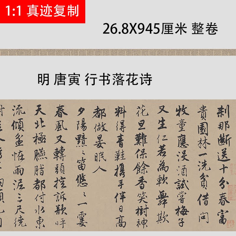 明唐寅唐伯虎 行书落花诗 名家书法字帖长卷微喷复制学习临摹范本