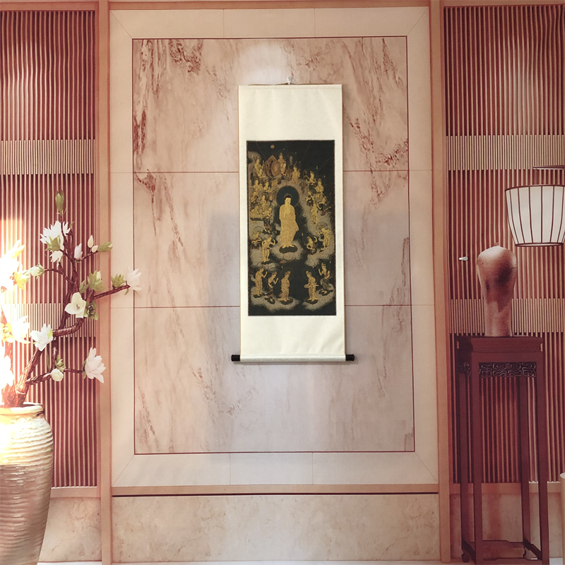 日本镰仓时代 阿弥陀佛接引图 庄严殊胜佛像微喷装饰挂画佛画立轴