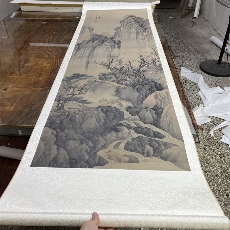 清 樊圻 秋山听瀑图 仿古山水诗意画人物国画微喷复制装饰画挂画