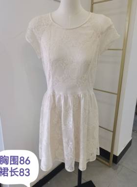 韩版品牌折扣女装新款夏季网纱蕾丝短袖娃娃圆领2924夏打底连衣裙