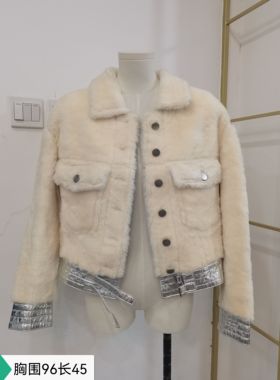 羊绒貂皮外套白色水貂皮草狐狸女冬季小香风女獭兔皮草短款上衣