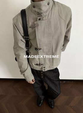 EME 原创解构拼接飞机扣夹克男女复古做旧vintage短款外套ins