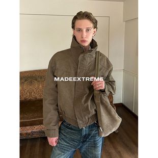 水洗立体剪裁boxy短宽外套 夹克男女秋季 EME 复古立领vintage工装