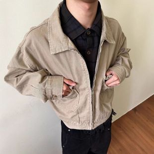 男装 复古巴恩风翻领拉链春季 boxy短宽外套夹克 美式 MADEEXTREME