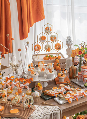 仿真奶油蛋糕模型橙色森系婚礼假甜品台橱窗装饰场景布置拍照道具