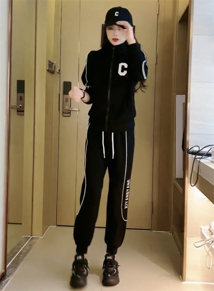 통근 여자 친구 캐주얼 숙녀 정장 2022 가을 새 스타일 지퍼 스웨터 스포츠 발 바지 인터넷 연예인 핫 스타일