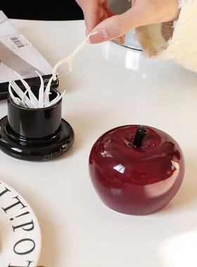 苹果陶瓷牙签盒轻奢高级高颜值2025新款棉签盒桌面收纳盒摆件轻奢