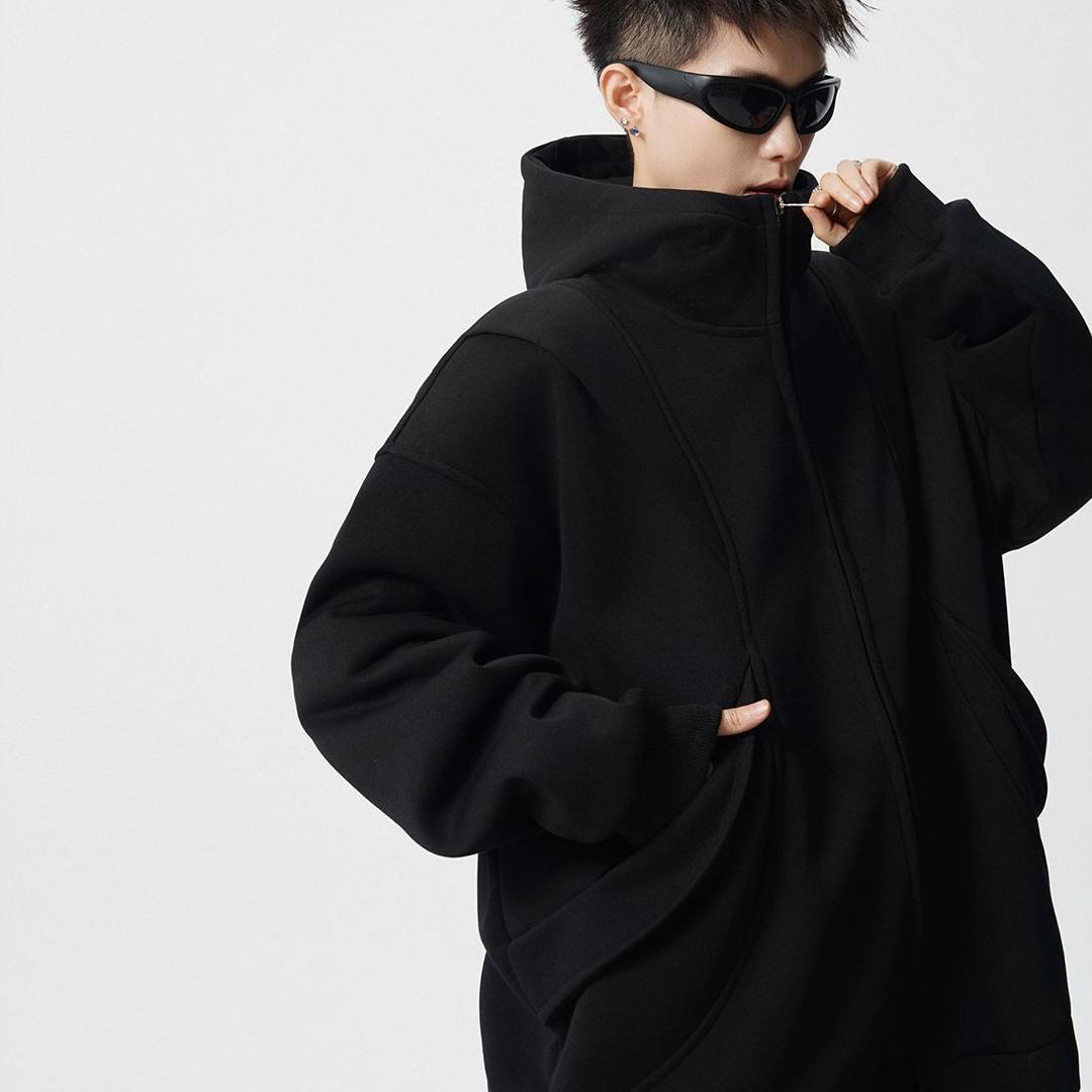 美式解构开衫卫衣男女秋季潮牌运动设计连帽宽松重磅休闲外套日常
