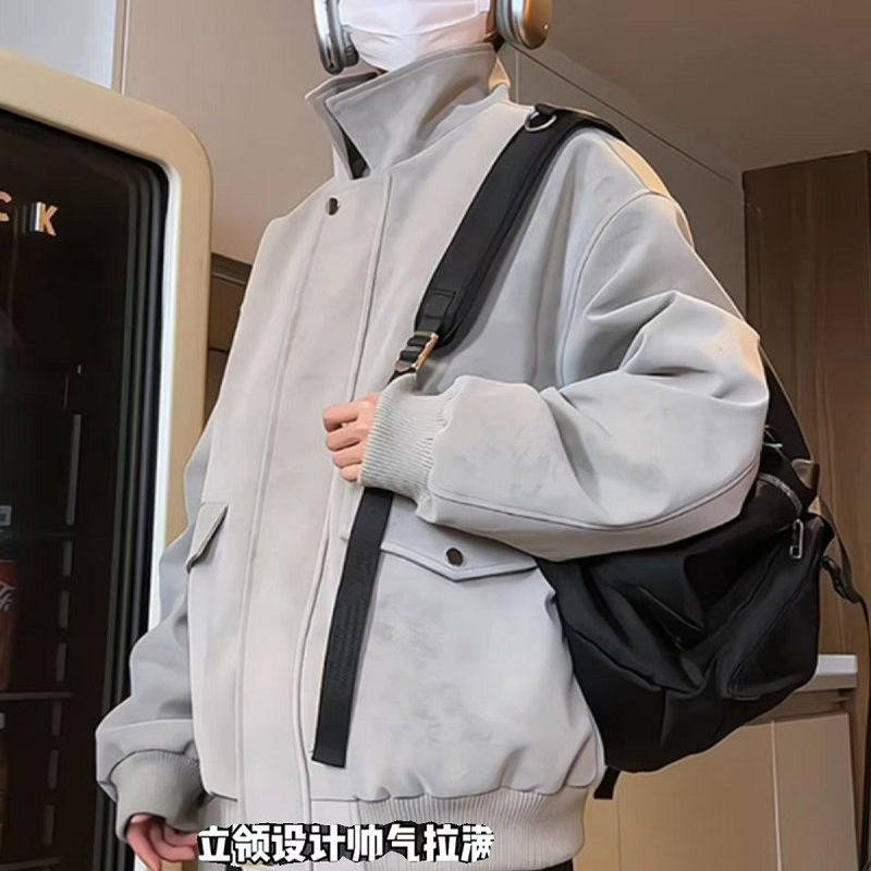 美式复古工装夹克男春秋潮牌设计感情侣外套痞帅短款翻领棒球服