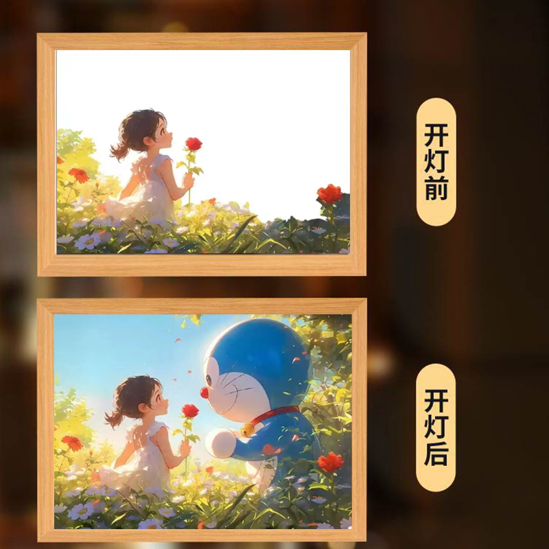 哆啦A梦灯光画大雄叮当猫镜子创意ins床头小夜灯来图定制生日礼物图片