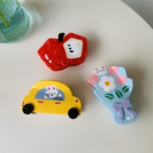 新款水果醋酸抓夹可爱苹果花束发饰大发夹兔子盘发鲨鱼夹跨境