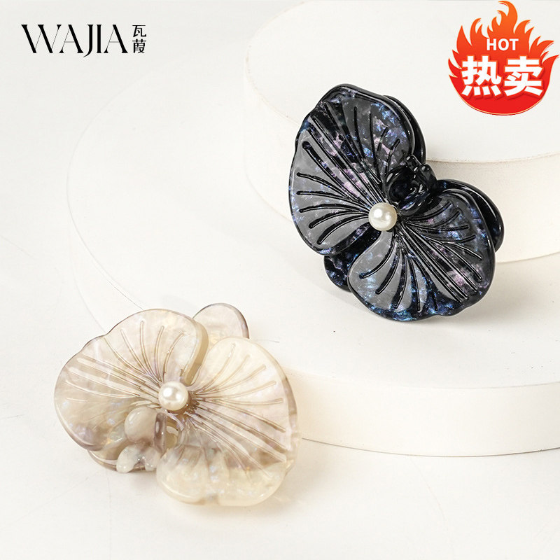 Wjia法式新款高质感彩色亚克力蝴蝶兰刘海边夹鸭嘴夹发夹头饰夹子