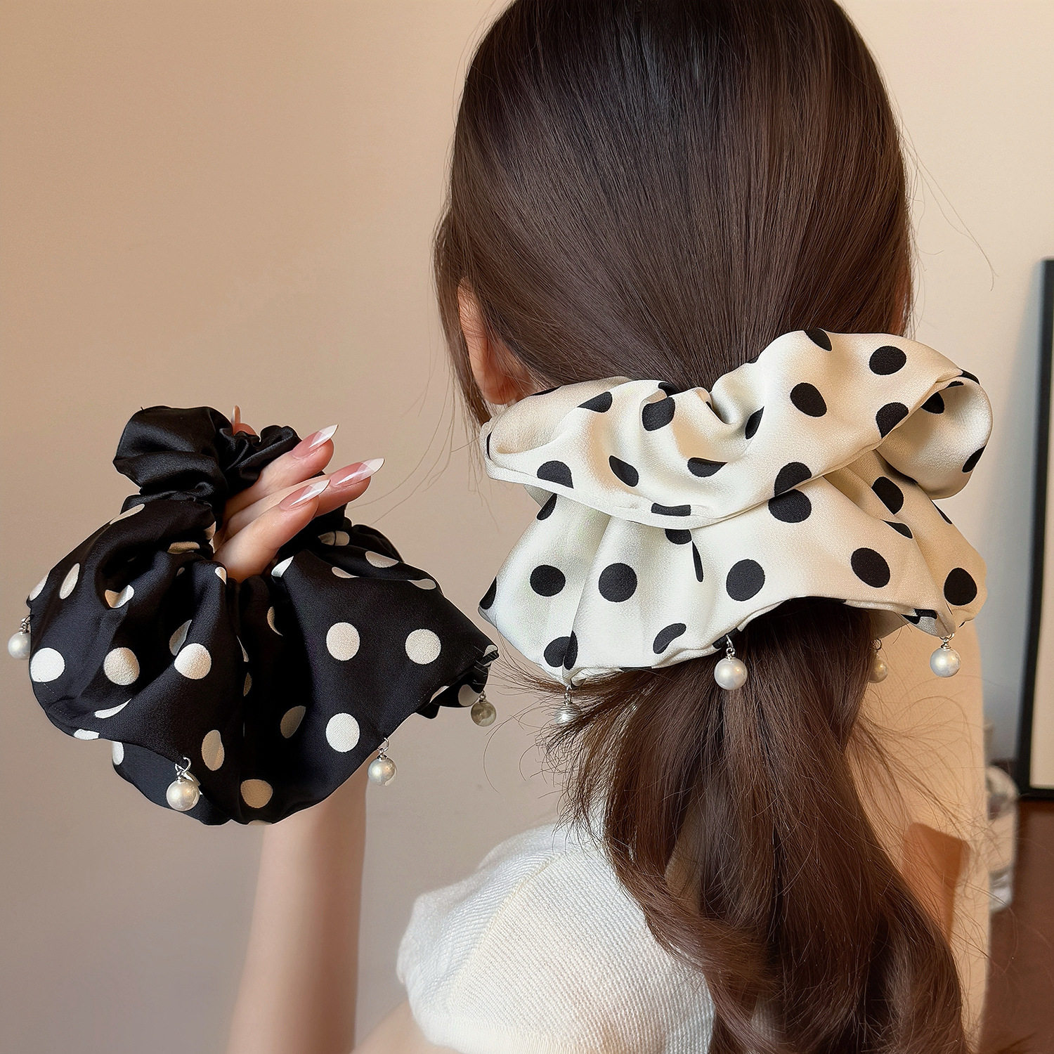 韩国大号波点珍珠裙摆发圈头绳感大肠圈发绳优雅低马尾皮筋女,饰品/流行首饰/时尚饰品新,发饰,淘宝优惠券,粉丝福利购,淘宝优惠卷