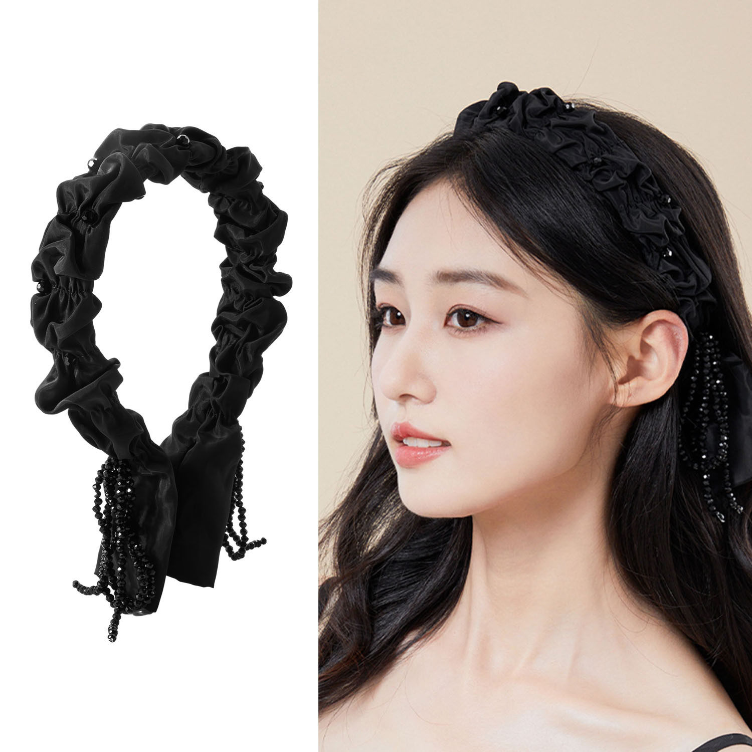 网红感妃时尚发箍高颅顶发带黑色褶皱头箍女款压发卡发头饰