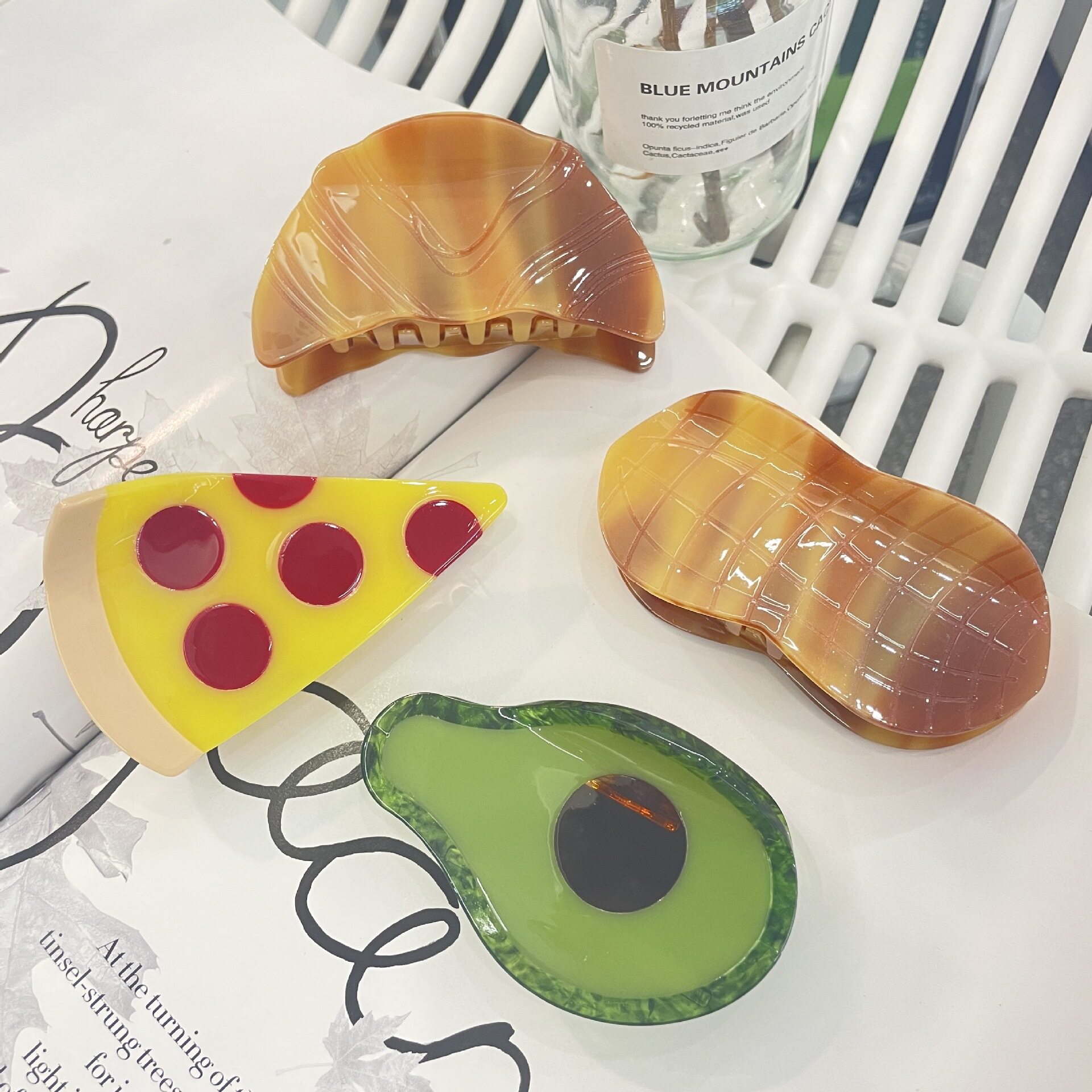 可爱花生醋酸抓夹牛角包鲨鱼夹披萨牛油果个性发饰跨境头饰