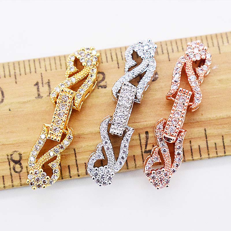 925银扣子 豪华多锆石双圈珍珠项链手链扣子 多排扣子搭扣配件