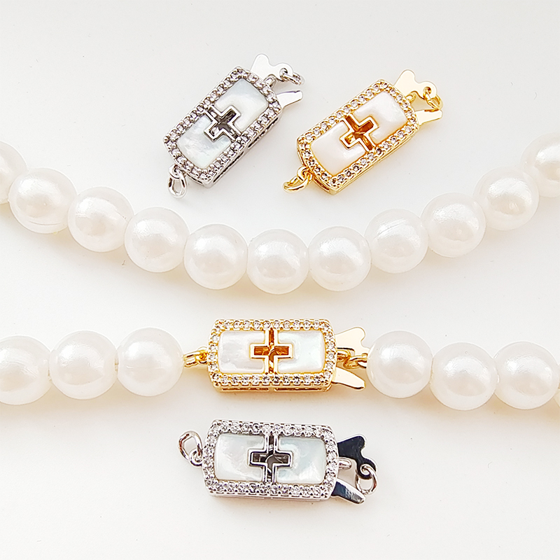 DIY配件925镀银珍珠项链扣手链扣子锁扣 玉石手工贝壳插片连接扣