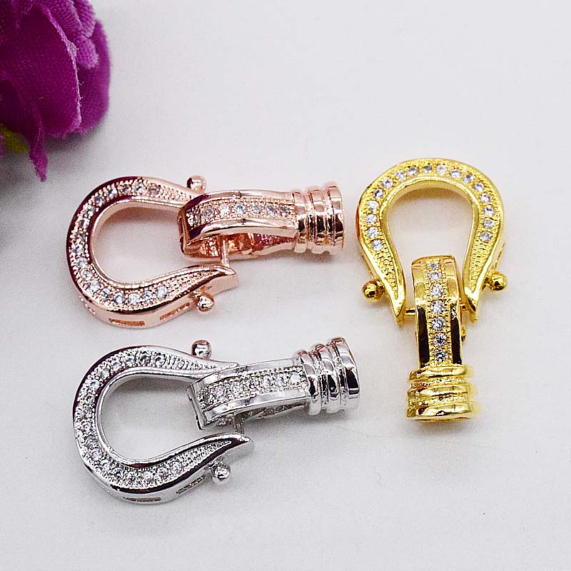 DIY配件 925银镀白金 套扣喇叭扣 微镶多锆石天然珍珠手链项链扣