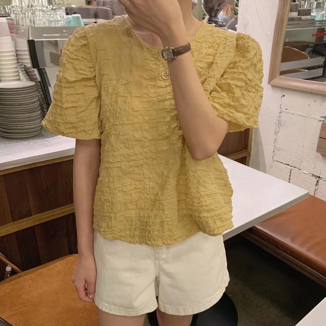 褶皱款公主袖减龄衬衫