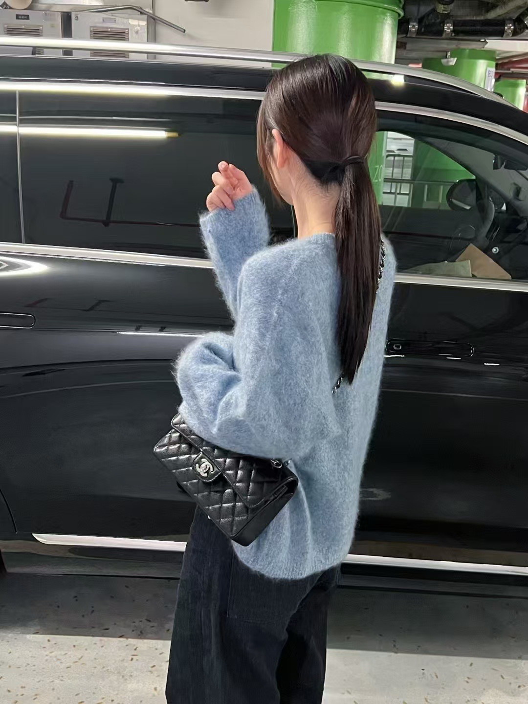 韩国东大门正品女装冬季高品质圆领宽松版型针织纯山羊绒