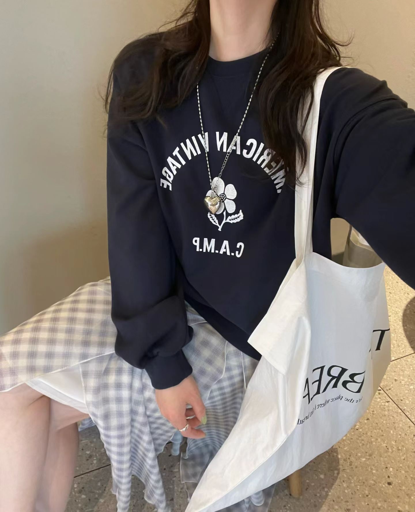 韩国东大门正品女装2026新款圆领字母印花宽松休闲百搭长袖卫衣
