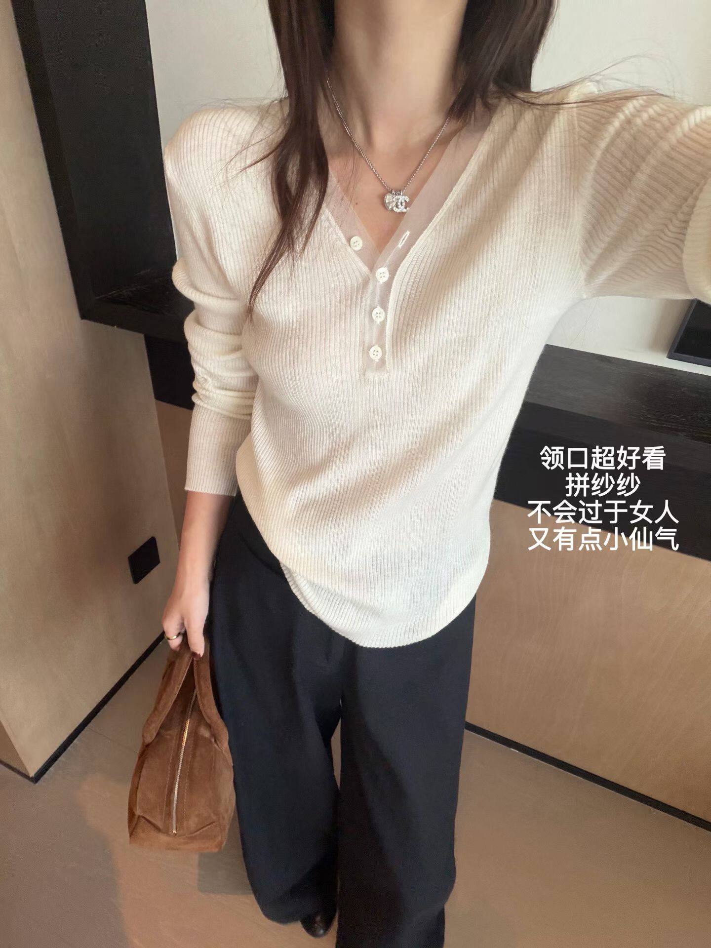 韩国东大门正品女装2026新百搭显瘦v领拼接欧更纱长袖针织衫上衣