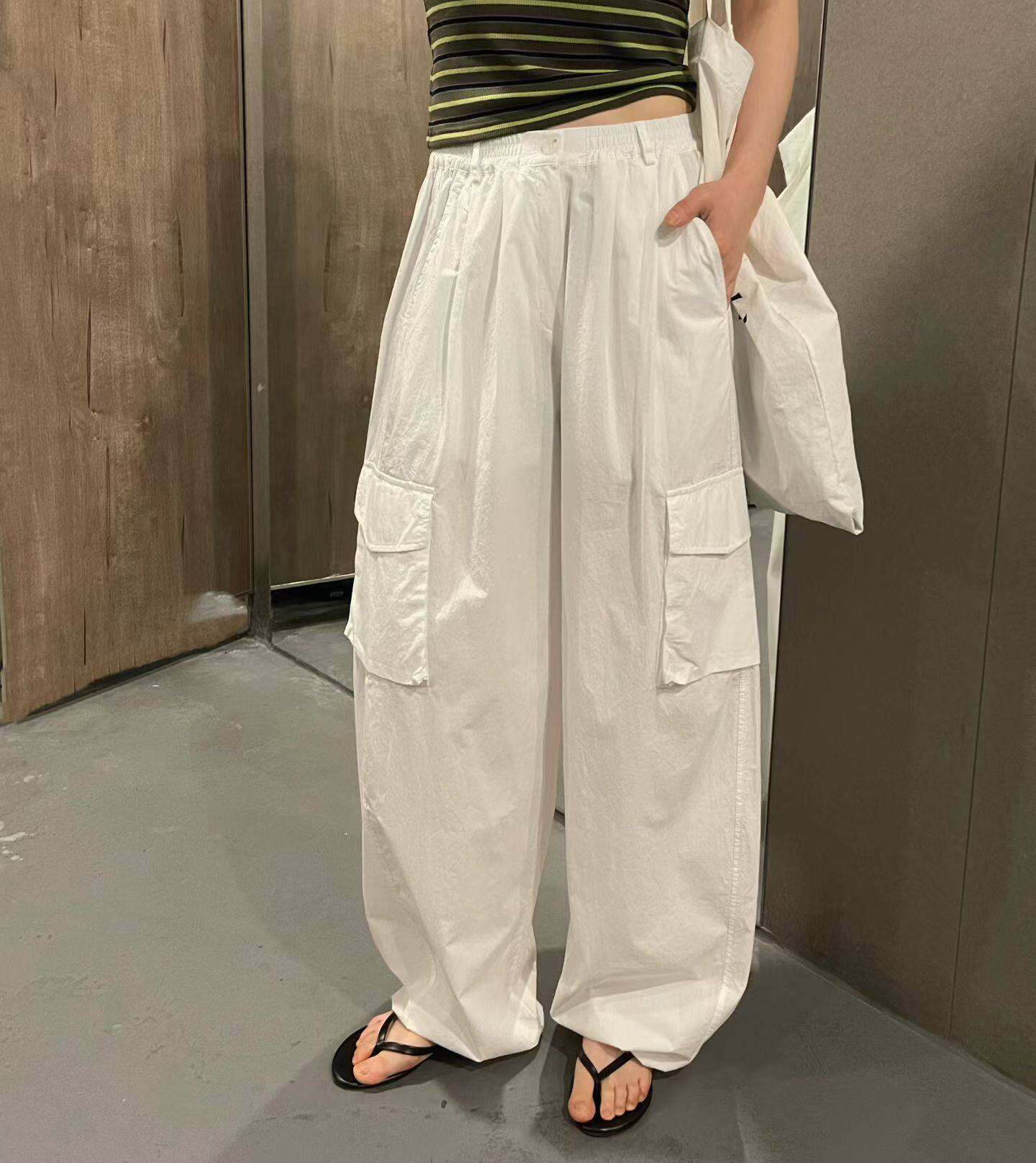 韩国东大门正品女装时尚百搭松紧腰抽绳工装裤宽松显瘦ins休闲裤
