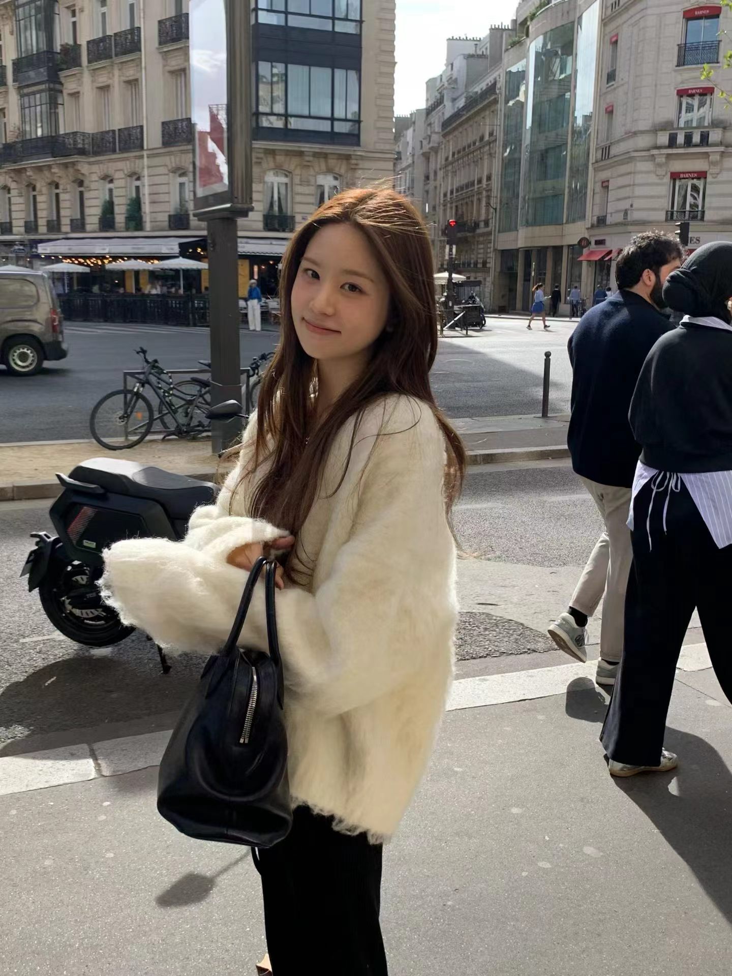 ounce韩国东大门正品女装新款百搭显瘦松紧腰拉绒磨毛开衫外套