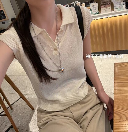 韩国东大门正品女装2026夏季新款翻领短袖针织衫时尚百搭ins上衣