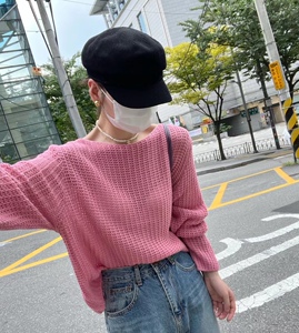 现！韩国东大门正品女装 2023秋冬季新款 华夫格洞洞镂空针织衫