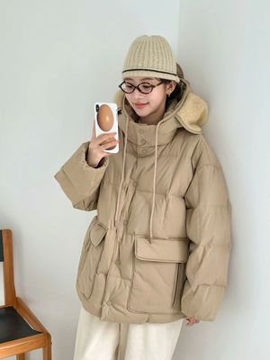 egg韩国东大门正品女装2025百搭连帽抽绳短款羽绒服外套休闲上衣