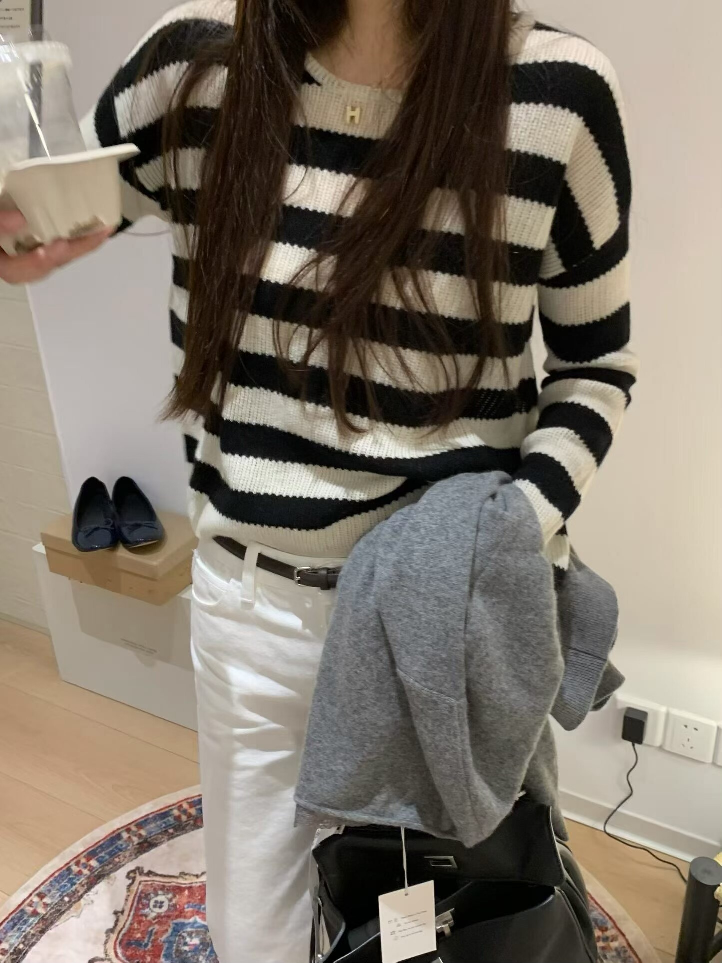 韩国东大门正品女装2026秋季新款百搭显瘦圆领长袖条纹针织衫毛衣