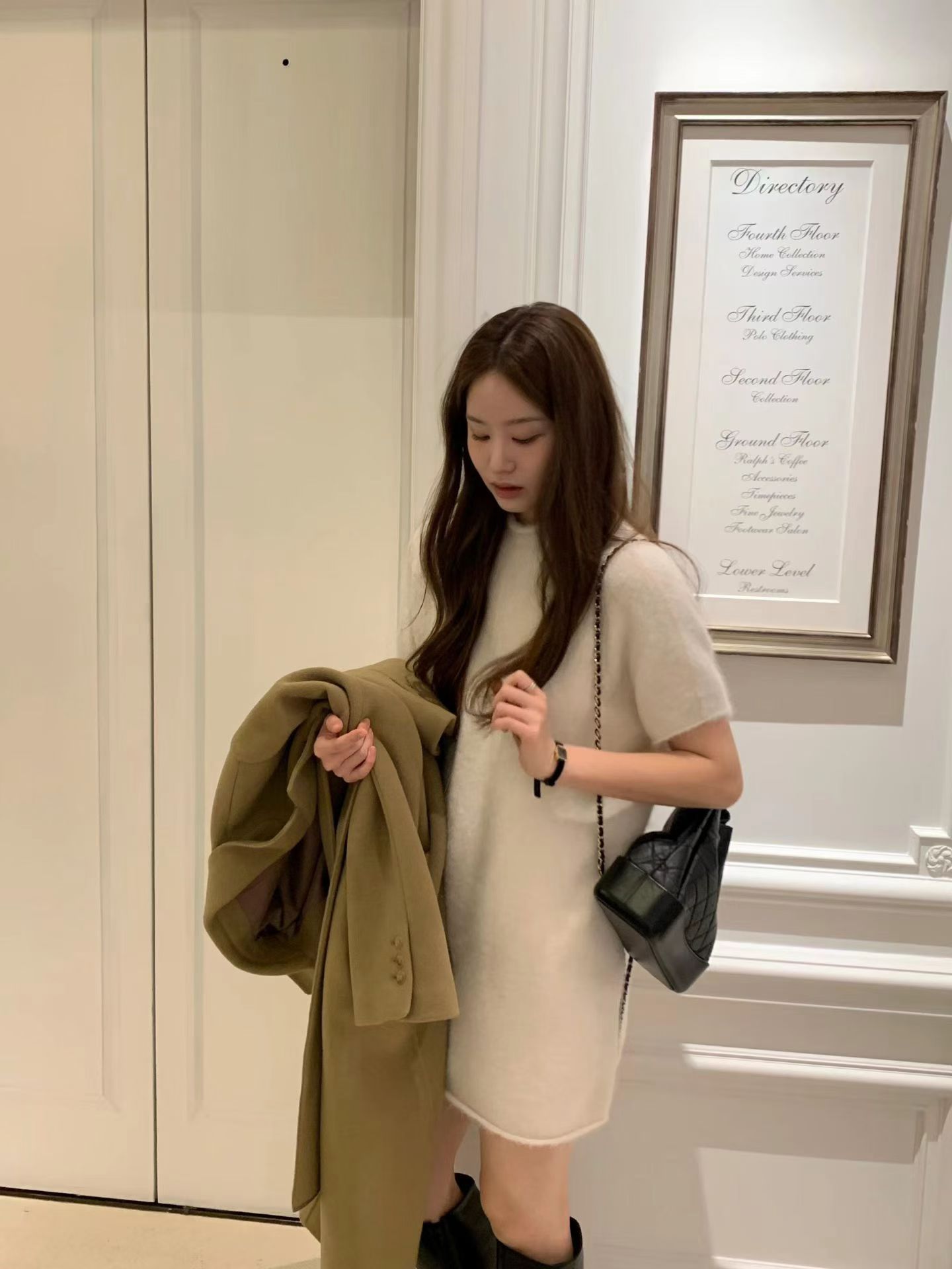 ounce韩国东大门正品女冬高品质圆领宽松年会聚餐短袖针织连衣裙