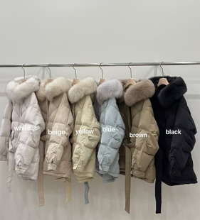 现!韩国东大门正品女冬季大毛领轻巧鹅绒大毛领中短款羽绒服外套