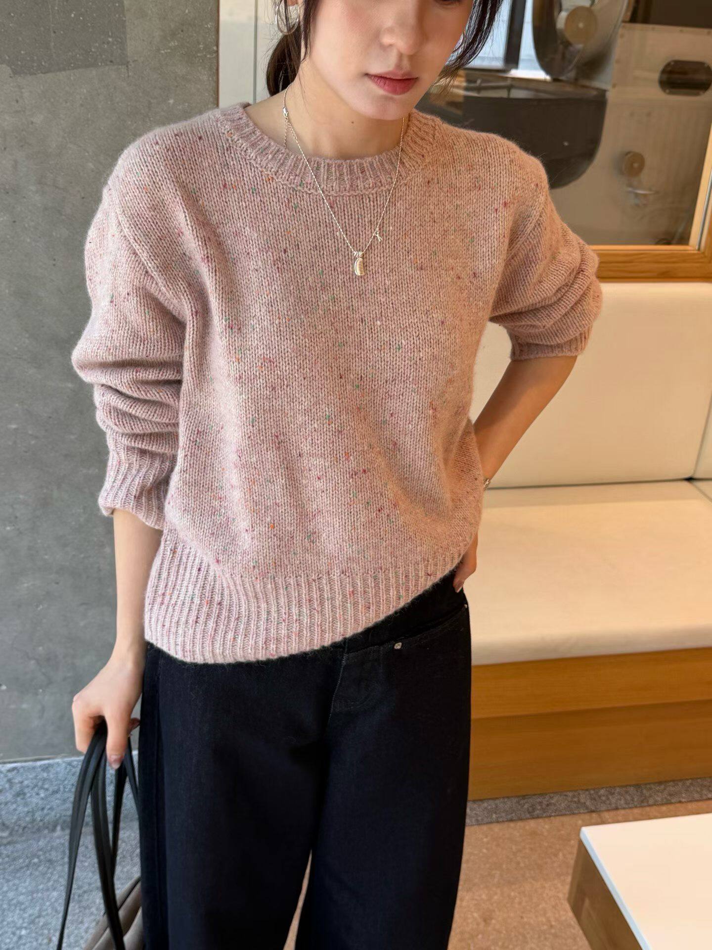 韩国东大门正品女装2026百搭显瘦圆领长袖杂色羊毛针织衫毛衣上衣