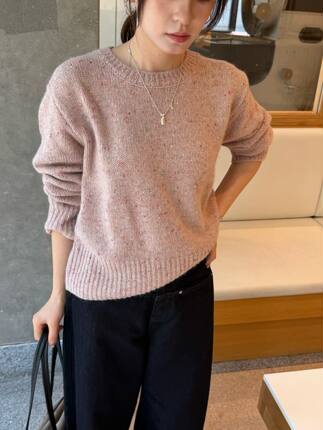 韩国东大门正品女装2026百搭显瘦圆领长袖杂色羊毛针织衫毛衣上衣
