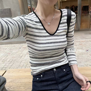 条纹针织衫 韩国东大门正品 长袖 2026春夏高品圆领修身 宽松百搭 女装