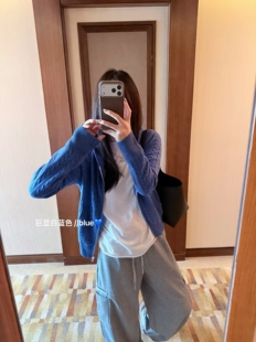 韩国东大门女装百搭显瘦连帽羊绒羊毛麻花羊毛针织开衫外套