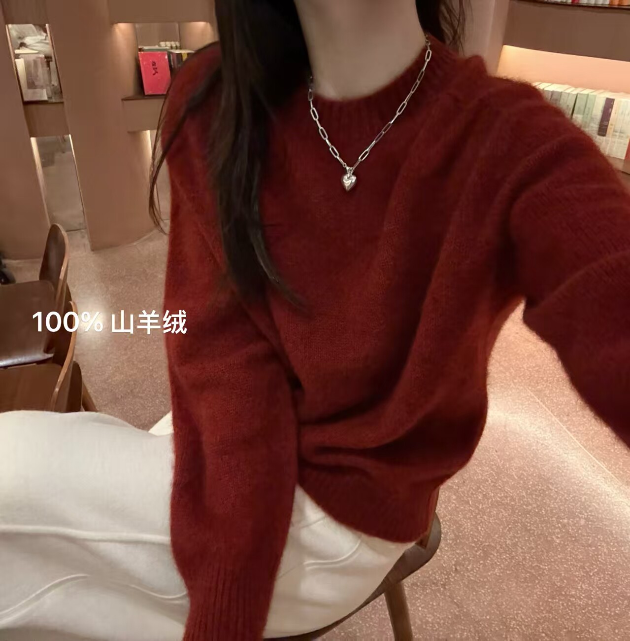 韩国东大门正品复古显白车厘子红色百分百山羊绒针织衫软糯套头毛
