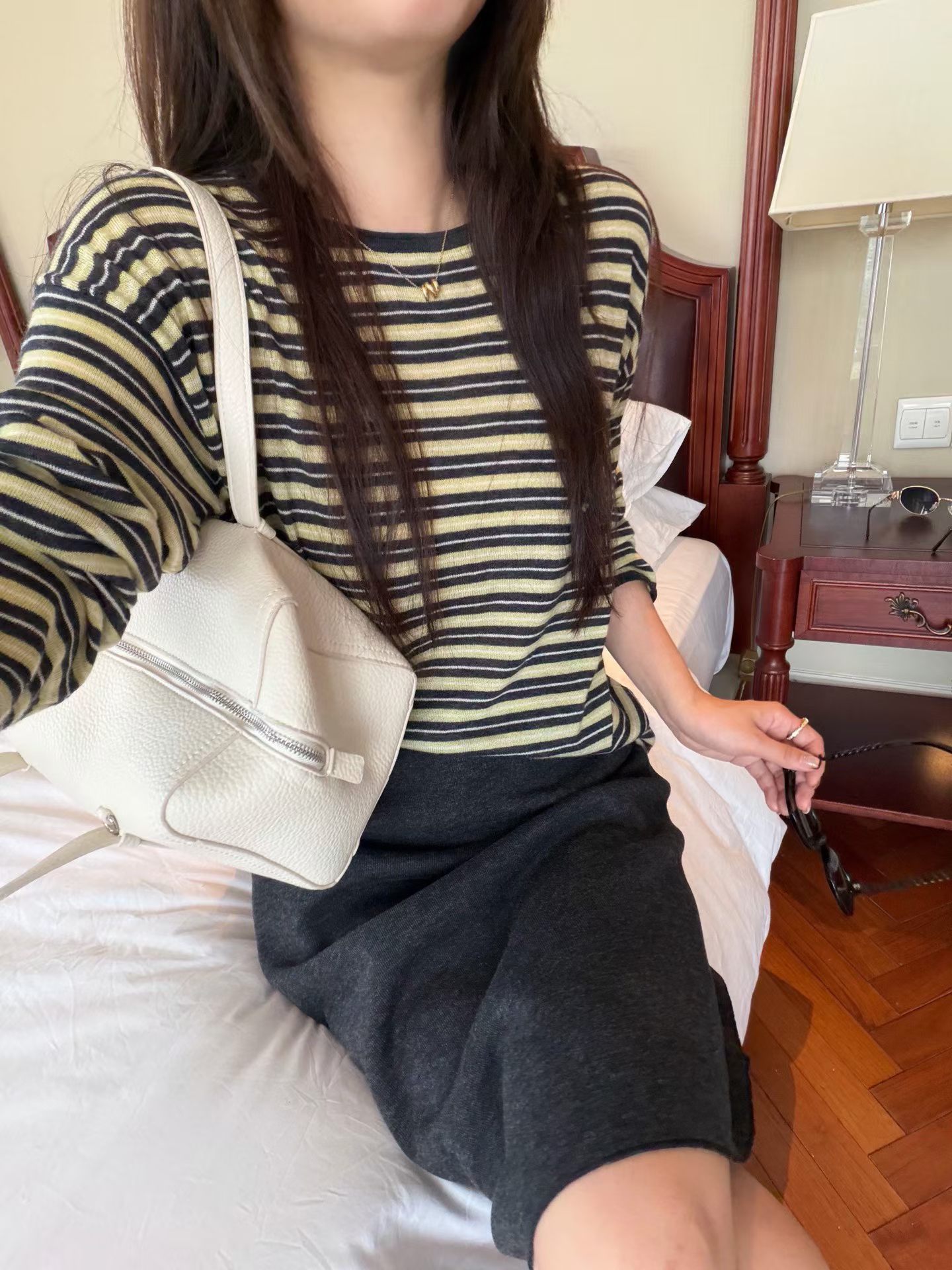 韩国东大门正品女装2026秋冬季新款条纹长袖T恤女宽松显瘦上衣