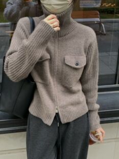 韩国东大门正品2025百搭高领宽松针织衫毛衣双拉链开衫外套上衣