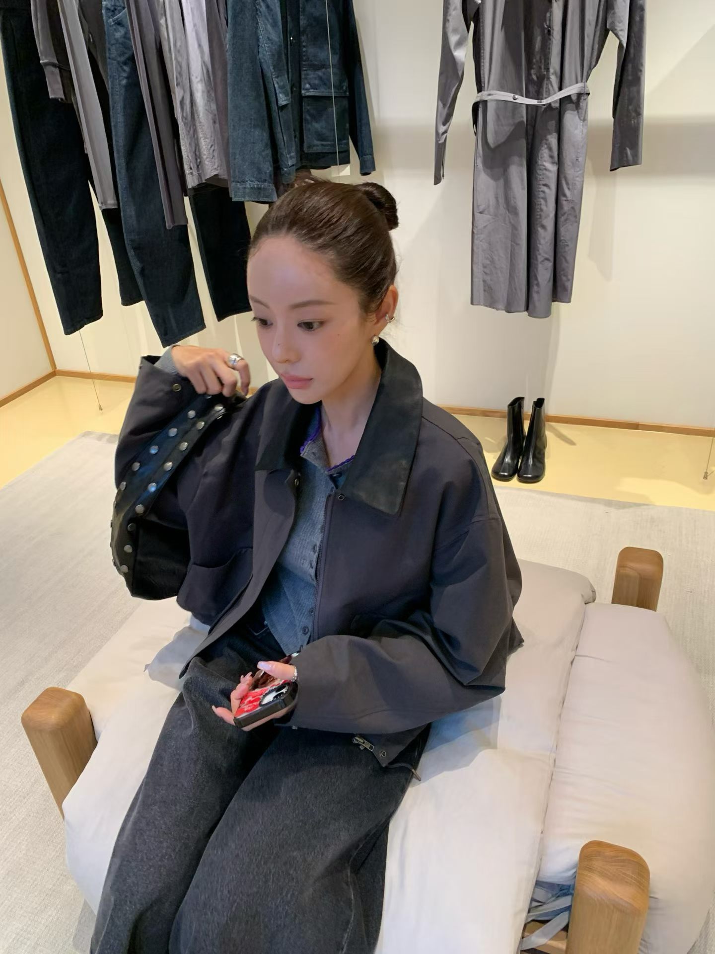 韩国东大门正品2026秋季百搭显瘦长袖拼接翻领皮衣外套女夹克上衣