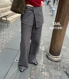 韩国东大门女装2026秋冬季新款高腰拼短裙屁帘假两件休闲西裤
