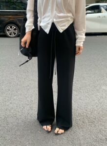 韩国东大门正品女装新高腰显瘦抽绳休闲裤瑜伽百搭简约微喇裤卫裤